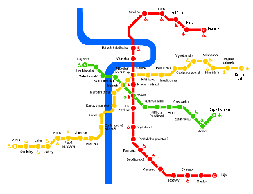 Map of Prague underground lines - Metro