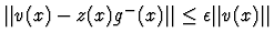 $\vert\vert v(x)-z(x)g^-(x)\vert\vert \leq \epsilon
\vert\vert v(x)\vert\vert $