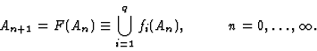 \begin{displaymath}A_{n+1}=F(A_n) \equiv \bigcup_{i=1}^q f_i(A_n),
\hspace*{10mm} n=0, \dots, \infty.
\end{displaymath}