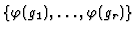 $\{\varphi(g_1),\dots,\varphi(g_r)\}$